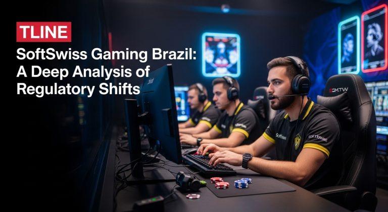 SoftSwiss branding with Brazil regulatory context in a newsroom setting