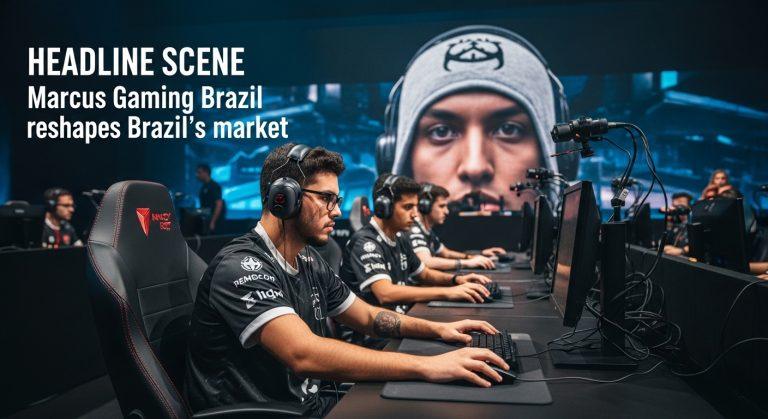 Esports arena in Brazil featuring marcus Gaming Brazil branding and engaged spectators
