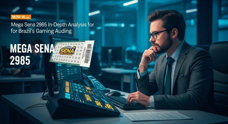 Analyst examining Mega Sena 2985 context in a newsroom setting